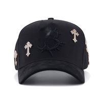 Casquette de baseball ethnique personnalisable à 5 panneaux avec broderie, épinglette en métal et strass, logo personnalisé, en coton et daim, avec boucle en cuivre doré, modèle quatre