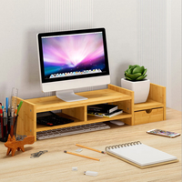 Support en bois pour écran d'ordinateur, organisateur de bureau, avec rangement pour clavier et tablette IPad, pour téléphone portable
