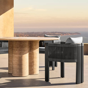 Ensemble de salle à manger moderne en aluminium et corde pour patio extérieur ou mobilier de jardin d'hôtel avec chaise et table en métal pour usage en cour - Product Image 1