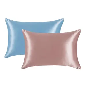 Hot Sale Gray Grey White Black Pink Satin Silk Pillow Covers Breathable Silk Pillowcase For Double Bed