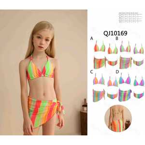 Conjunto de bikini con estampado de sonrisa para niños HDJ, con falda cruzada, talla 3/4 5/6 7/8 9/10 11/12, traje de baño para niñas - Product Image 1