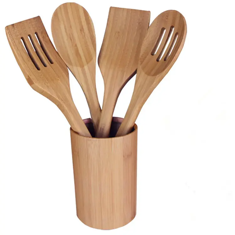 Good Quality Custom Kitchen Tool 4-Piece Cooking Scoops And Spatulas Set Reusable Bamboo Utensil Set