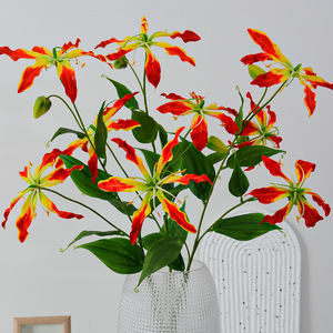 Fleur artificielle Gloriosa Lily à tige unique en plastique et soie, décoration pour la maison, accessoires de mariage - Product Image 1
