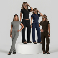 Ensemble de survêtement décontracté 2 pièces pour femme, personnalisé, vente en gros, collection printemps, t-shirt à manches courtes et pantalon large à cordon de serrage
