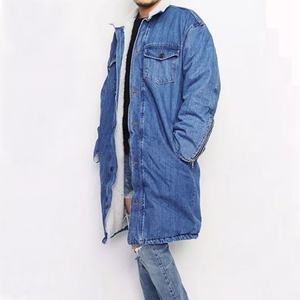 Wholesale <b>Men</b> Outwear Trendy Long <b>Sherpa</b> Lined Warm Fleece Denim <b>Jacket</b> Winter Zipper Sleeve Blue Cowboy Denim Quilted Coat - Product Image 1