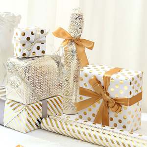 Wholesale Disposable Coated 80g Birthday Hot Stamping ArtPaper <b>Tissue</b> 43*300cm Gift Luxury Custom Packaging Wrapping <b>Paper</b> Roll - Product Image 2