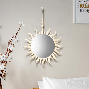 Miroir en bois <span class=keywords><strong>soleil</strong></span> <span class=keywords><strong>lune</strong></span>, ensemble de miroir décoratif suspendu au mur, style bohème, maquillage pour chambre à coucher, salon, appartement, entrée, décoration de la maison - Product Image 4