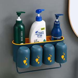 Support mural pour brosses à dents avec gobelets, design rectangulaire durable pour rangement de salle de bain, bleu clair et rose - Product Image 1