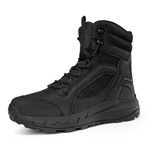 Bottes de randonnée d'hiver en cuir de vache naturel et tissu Oxford à lacets pour hommes Coyote Tactical Black - Product Image 1