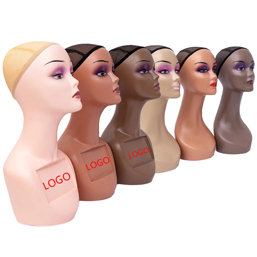 Cabeça de manequim para maquiagem em atacado, logotipo personalizado realista de pescoço longo para mulheres modelo africano manikin exibição de cabeça de manequim