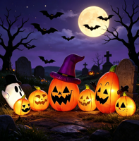 Citrouilles gonflables d'Halloween, décoration de jardin extérieure lumineuse à LED de 6 pieds, Jack O'Lantern gonflable avec chapeau de sorcière, accessoire de fête