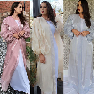 Vestido islâmico feminino Abayah de manga elástica simples, vestido maxi único e liso, cardigã muçulmano com pétalas, manga elástica, abaya, Dubai - Product Image 2
