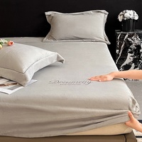 Parure de draps ajustés en flanelle pour l'automne et l'hiver, housse de matelas et taie d'oreiller brodées avec lettres, bande élastique 360°