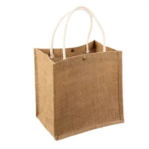 Popular Machine Washable Cosmetic Jute Tote Bag Jute Bag With Zipper Jute Burlap Bag
