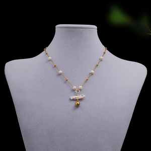 <span class=keywords><strong>Collier</strong></span> Croix en Perle Naturelle et Aigue-marine 2026, Plaqué Or 18K, Acier Inoxydable Anti-ternissement, Esthétique, Vente en Gros pour Femmes - Product Image 5