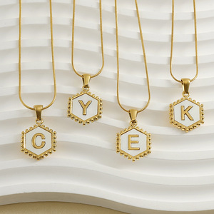Zogxin Stainless Steel Hexagon Snake Chain Necklace 18K Gold Plated Letter Pendant For Women Fashion Jewelry Gift - Product Image 3