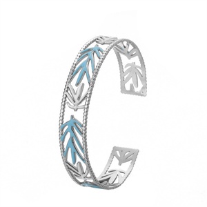 Vintage Personalized Jewelry Gold Plated Stainless Steel Hollow Colorful Enamel Leaf <b>Bangle</b> <b>Bracelet</b> - Product Image 2