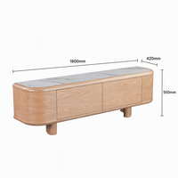 Nouveau Meuble TV Moderne Écologique en Chêne Courbé 2026 avec Plateau en Pierre Frittée Effet Marbre, Console Multimédia de Rangement pour Salon