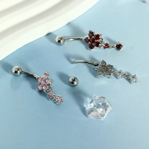 YW Anelli Pendenti per <span class=keywords><strong>Ombelico</strong></span> in Acciaio Inossidabile Dorato con Zirconi a Forma di Fiore, 8 Colori, Gioielli per <span class=keywords><strong>Piercing</strong></span> da Matrimonio e Regalo - Product Image 6
