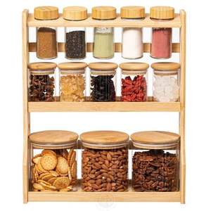 Moderno Estante de Bambú para Especias, de Tres Niveles, con Frascos de Vidrio, Sostenible, Multifuncional, para Almacenamiento en la Encimera de la Cocina o Despensa - Product Image 2