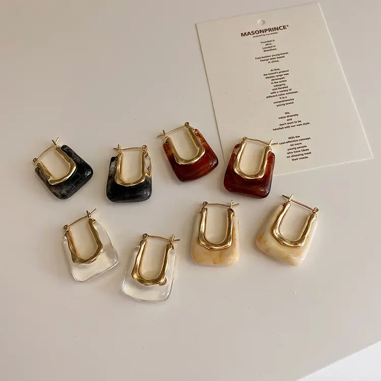 New Trendy Transparent Resin Hoop Earrings Acrylic Resin Earring Geometric Irregular Metal Resin Drop Earrings for Women