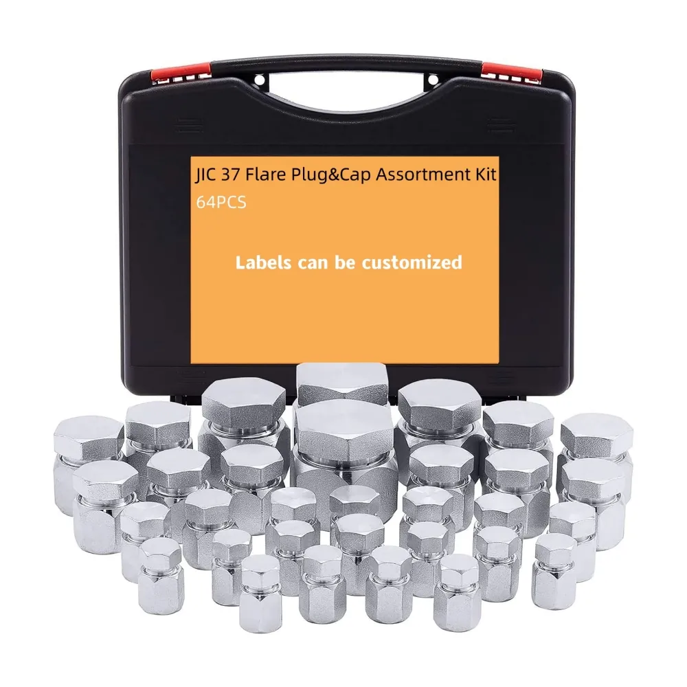 64 pezzi JIC 37 Flare ORFS Kit Plug & Cap assortimento adattatore idraulico con dimensioni del cruscotto-04-06-08-10-12-16 BLUEAGE