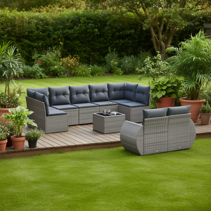 Set Divano da Giardino Moderno in Rattan Grigio PE a 6 Posti, Arredamento da Esterno dal Design Contemporaneo con Piedini Regolabili - Product Image 2