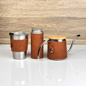 Set Portatile Ecologico in Acciaio Inox per Caffè all'Aperto, Caffettiera Manuale, <span class=keywords><strong>Aromaterapia</strong></span>, Copertura in Pelle, Stile Minimalista - Product Image 4