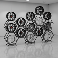 Présentoir portable pour roues métalliques thermolaquées, support de rangement pour jantes avec supports de moyeu personnalisés pour salons automobiles et vente au détail
