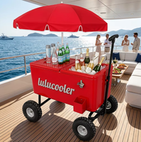 Chariot Glacière à Roulettes 75L/80QT avec Logo Personnalisé et Couleurs au Choix, pour Boissons, Bière, avec Parasol, Idéal pour Fêtes et Pique-niques en Extérieur