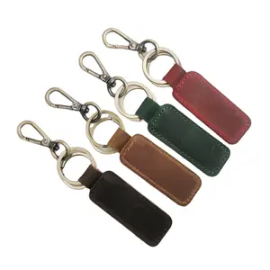 Custom Logo crazy horse leather key ring automobile personalized engraving keychain activity small gift manual cowhide key chain