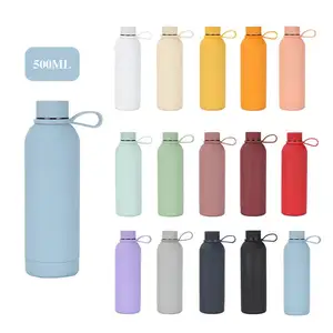 Garrafa de água esportiva de 500 ml para bebidas em aço inoxidável 304 de vácuo duplo com alça de silicone