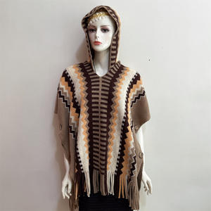 Style vintage automne hiver frange à <span class=keywords><strong>capuche</strong></span> cape femmes en vrac <span class=keywords><strong>tricot</strong></span> rayure avec gland pour automne châles 2025 - Product Image 4