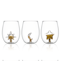 Tasses en verre ciel étoilé créatives : Tasses à double couche avec étoiles et lune dorées, tasses à café/jus, logo personnalisé en gros