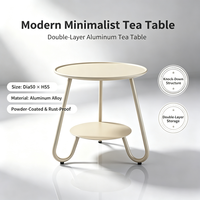 Table à thé ronde en aluminium à 2 niveaux, robuste, avec revêtement en poudre, sans rouille, table d'appoint pour patio, jardin, bord de piscine, maison