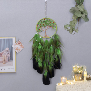 Attrape-rêves <span class=keywords><strong>bohème</strong></span> fait main « <span class=keywords><strong>Vie</strong></span> <span class=keywords><strong>de</strong></span> l'Arbre » – Tapisserie murale verte en plumes pour <span class=keywords><strong>la</strong></span> décoration intérieure - Product Image 3