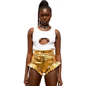 Modische Damen Streetwear Kunstleder Micro Mini kurze Shinny Sommer Rüschen Booty Shorts für Frauen