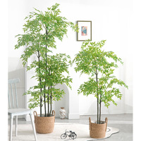 Plante artificielle Nandina verte en PVC, arrangement décoratif de bonsaï sur pied à thème bambou pour les espaces domestiques et commerciaux