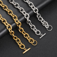 Collier à maillons ovales épais avec fermoir à bascule, plaqué argent et or, bijoux fantaisie pour hommes et femmes, MOQ 50, vente en gros