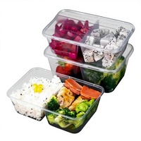 Boîte à lunch rectangulaire jetable à deux compartiments, transparente, en PP épaissi, 1000 ml, pour usage domestique et commercial, boîte à repas rapide