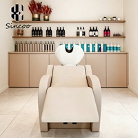 Station de lavage de cheveux moderne haut de gamme personnalisée pour salon de coiffure et institut de beauté, fauteuil de lavage avec cuvette en céramique