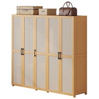 Armoire coulissante en bambou sur mesure avec étagères réglables, zone de suspension, tiroir et rangement interne - Meuble de chambre moderne