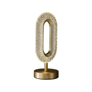 Lámpara de Escritorio LED Moderna Ovalada con Acabado Dorado, Lámpara de Mesa con Forma de Anillo Enchufable para Sala de Estar, Cuerpo de Metal, Luz Blanca Cálida de 2700K - Product Image 1