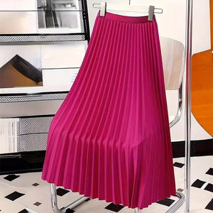 Jupe longue plissée noire élégante à taille haute, simple et décontractée, pour l'été - Product Image 4