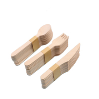 Couverts en bois jetables biodégradables de taille personnalisable couteaux cuillères fourchettes en bois de bouleau pour les fêtes de cuisine