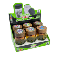 Tarro de vidrio al por mayor estilo Rasta con 6 unidades/exhibidor, logotipo personalizado, productos de vidrio para fumar, almacenamiento de vidrio para tiendas de fumar