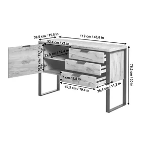 <span class=keywords><strong>Buffet</strong></span> en chêne massif avec 1 porte + 3 tiroirs et structure en métal <span class=keywords><strong>industriel</strong></span> - Product Image 5