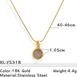 Collier pour <span class=keywords><strong>femme</strong></span> en acier inoxydable plaqué or 18 carats, étanche, avec pendentif en pierre naturelle et chaîne serpent ronde, design superposé unique - Product Image 6