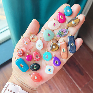 Европейский американский популярный арбуз кристалл порошок лазурит Малахитовый синий Агат черный нефрит кулон позолоченный - Product Image 3