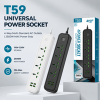 Multiprise universelle 4 ports avec ports USB Type-C PD, longueur de câble réglable, pour usage en grenier